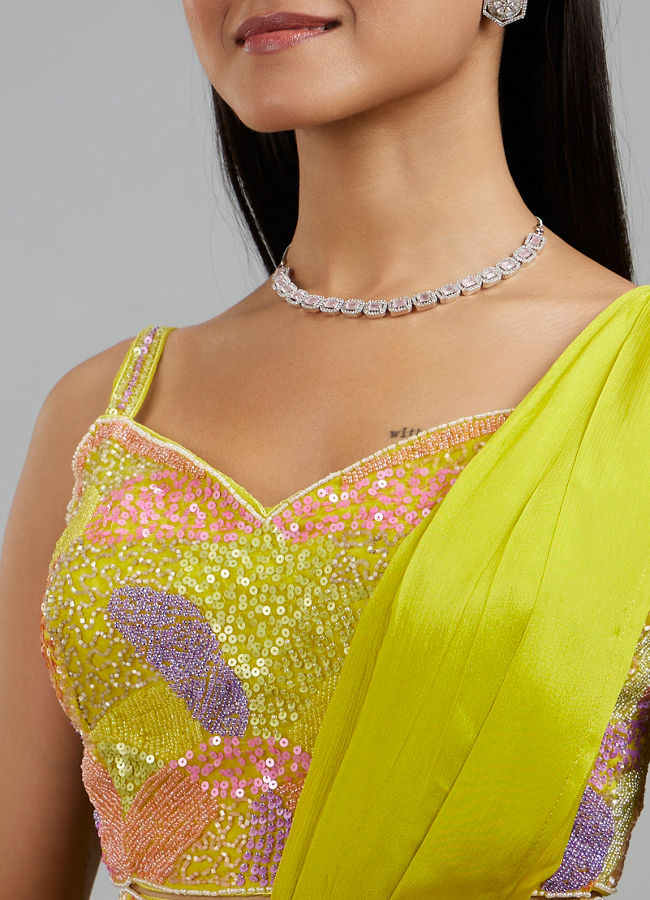 Mohey Women Emerald Elegance Georgette Pre Draped Saree