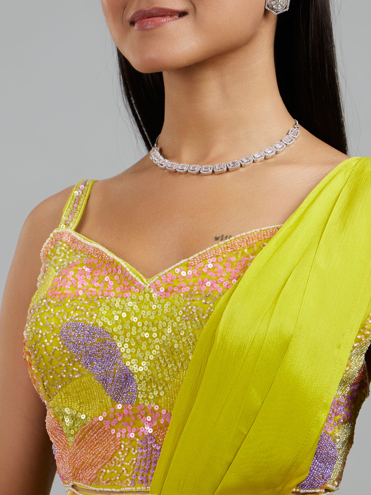 Mohey Women Emerald Elegance Georgette Pre Draped Saree
