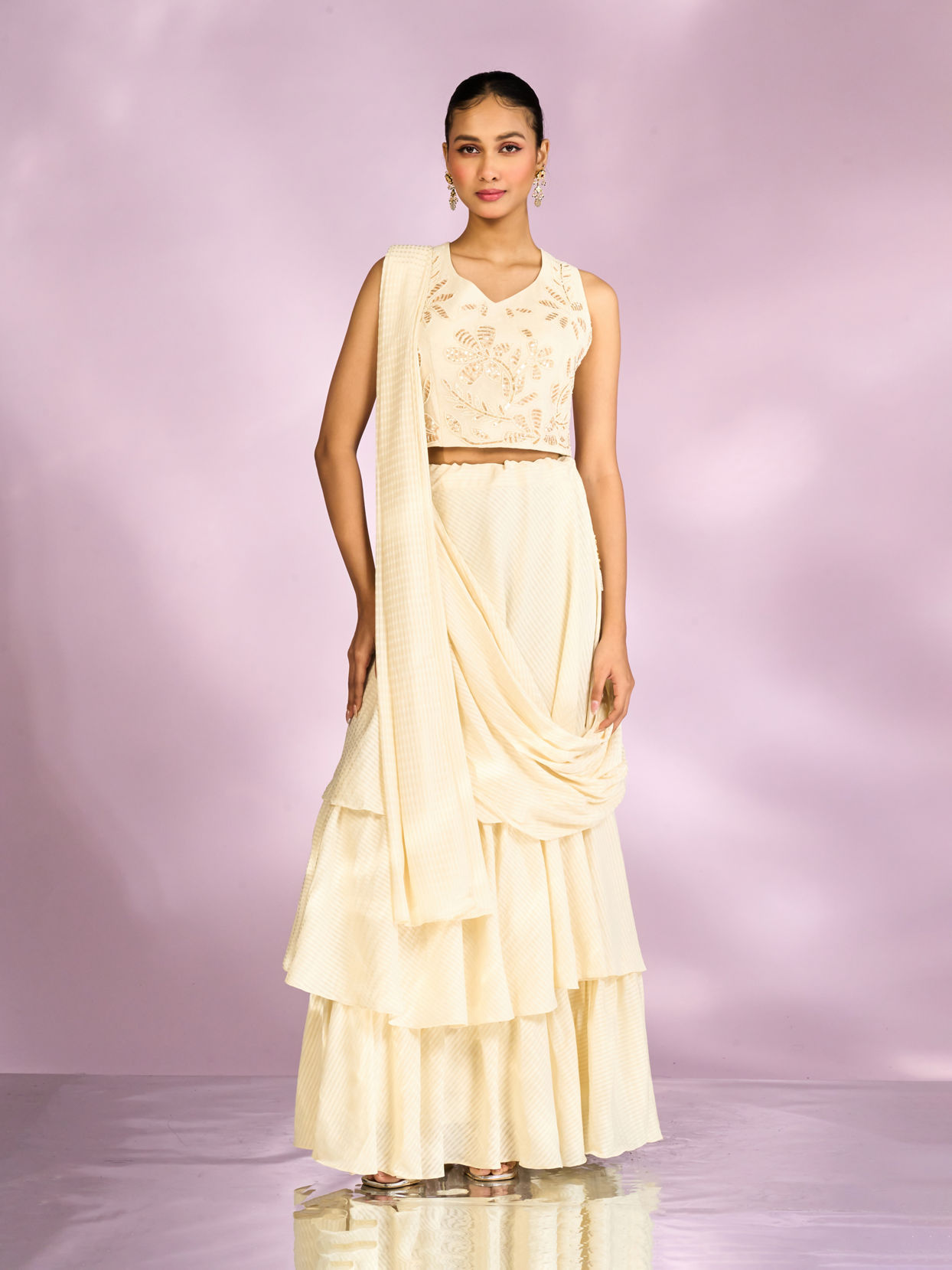 Mohey Women Elegant Cream Chinon Indo Western