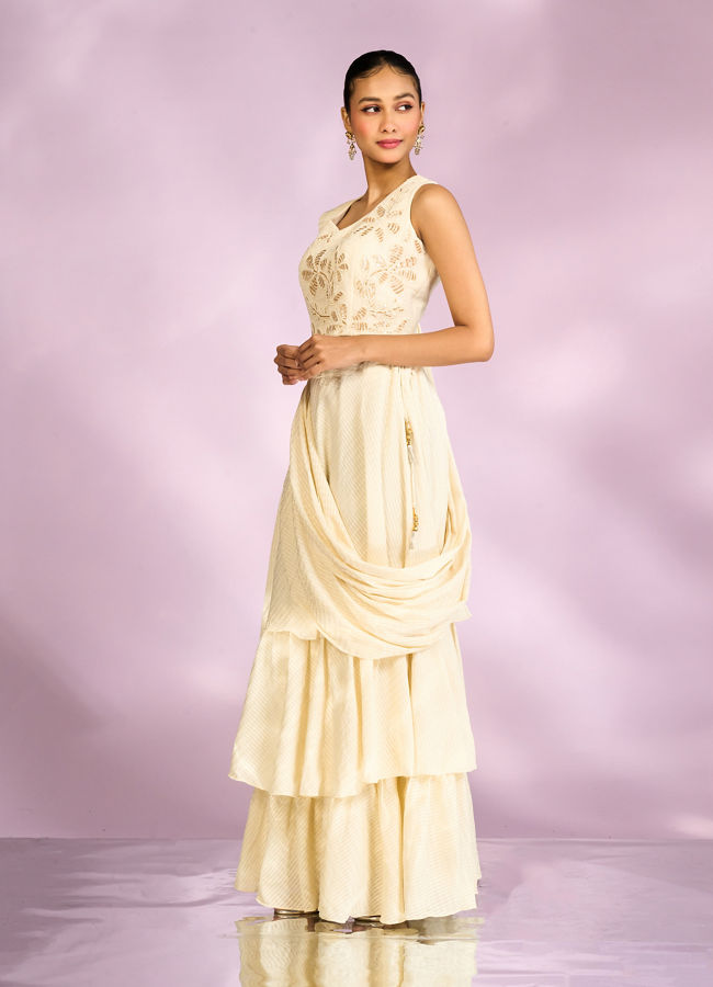 Mohey Women Elegant Cream Chinon Indo Western