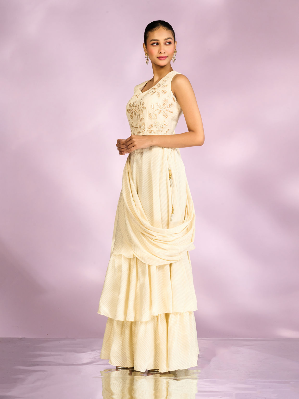 Mohey Women Elegant Cream Chinon Indo Western