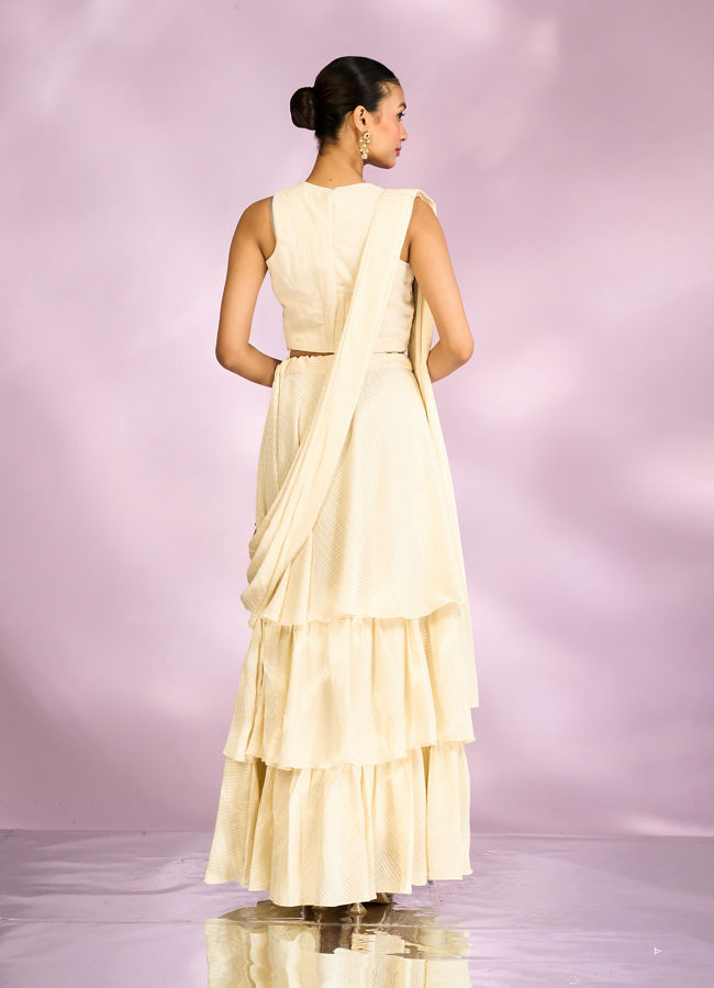 Mohey Women Elegant Cream Chinon Indo Western