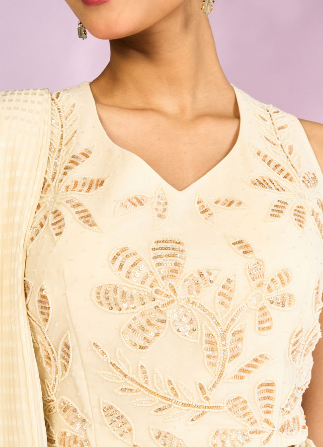 Mohey Women Elegant Cream Chinon Indo Western