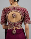 Mohey Women Wine Colored Chinon Pre Draped Saree