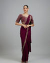Wine Colored Chinon Pre Draped Saree