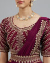 Mohey Women Wine Colored Chinon Pre Draped Saree