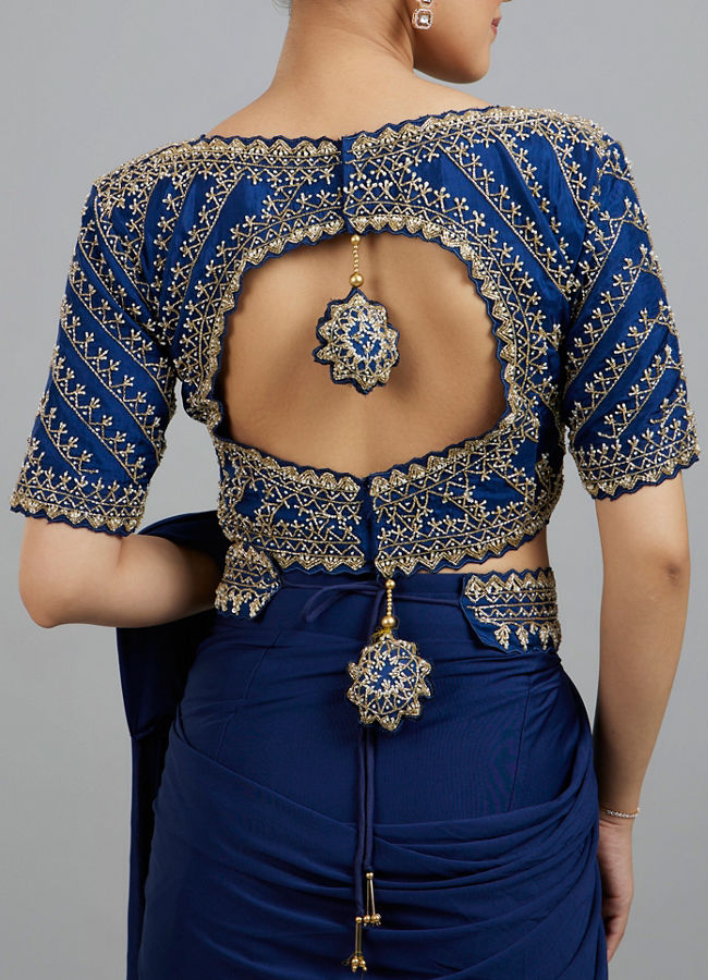 Mohey Women Indigo Blue Elegance Pre Draped Saree