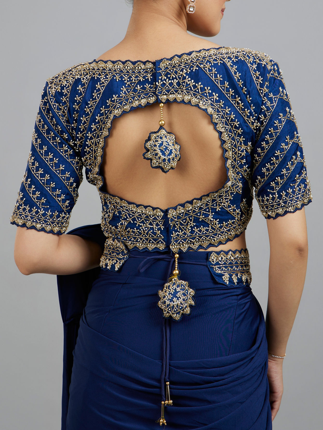 Mohey Women Indigo Blue Elegance Pre Draped Saree