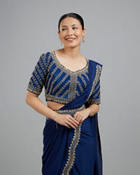 Mohey Women Indigo Blue Elegance Pre Draped Saree