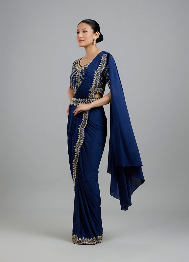 Mohey Women Indigo Blue Elegance Pre Draped Saree