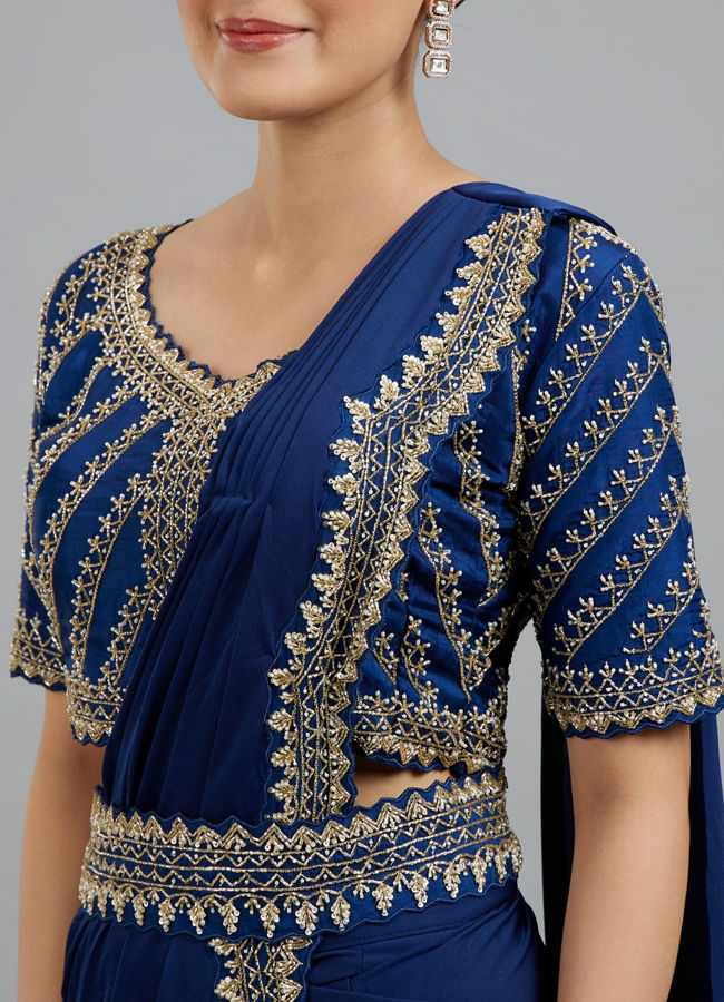 Mohey Women Indigo Blue Elegance Pre Draped Saree