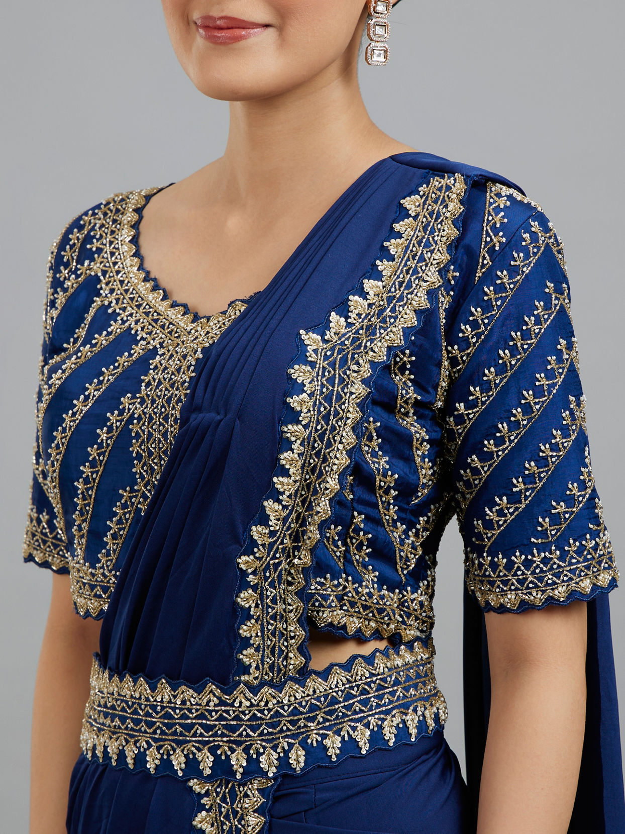 Mohey Women Indigo Blue Elegance Pre Draped Saree