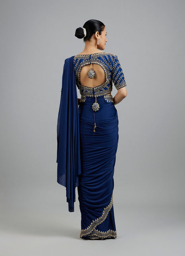 Mohey Women Indigo Blue Elegance Pre Draped Saree