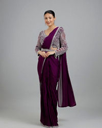 Mohey Women Enchanting Wine Delight Pre Draped Saree