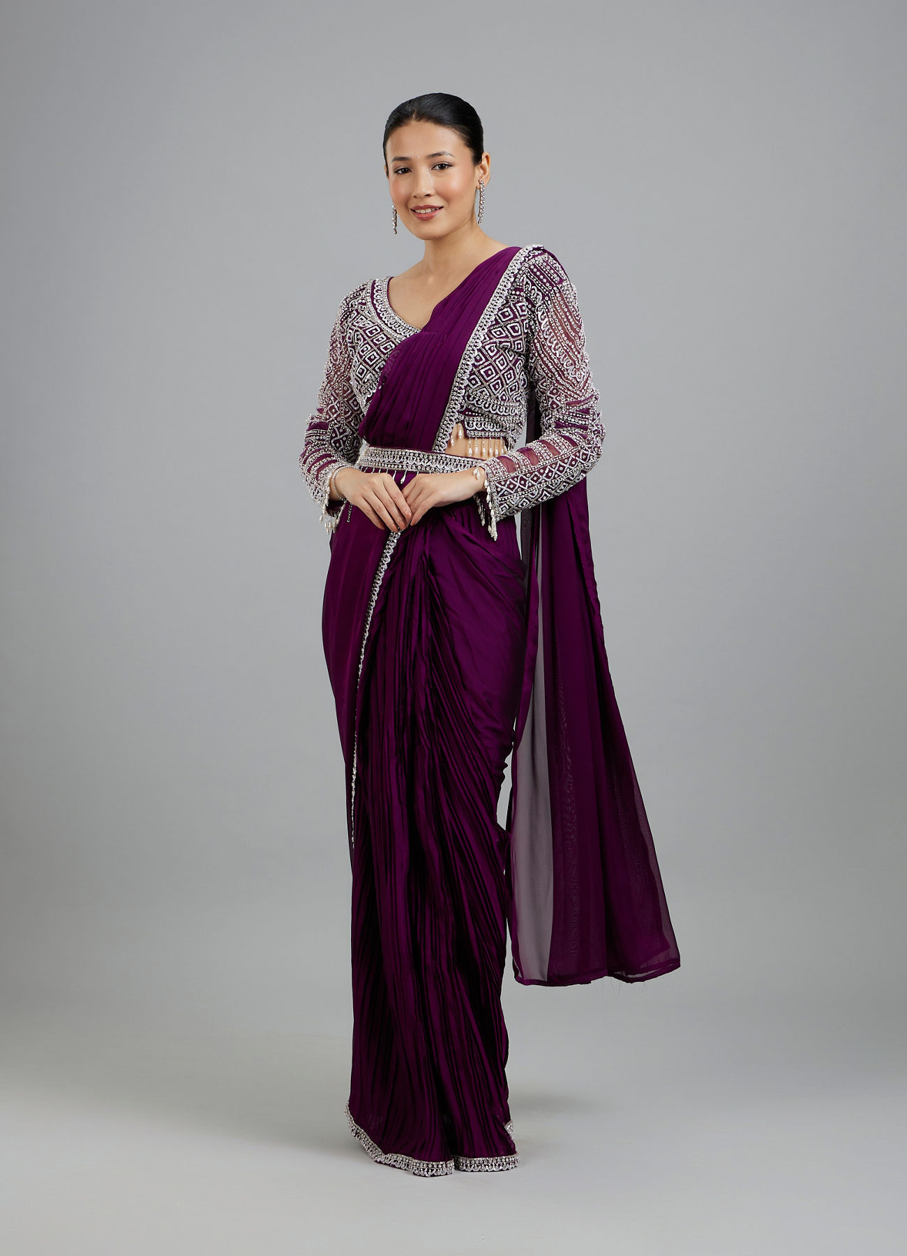 Mohey Women Enchanting Wine Delight Pre Draped Saree