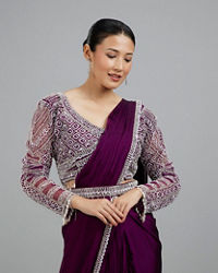 Mohey Women Enchanting Wine Delight Pre Draped Saree