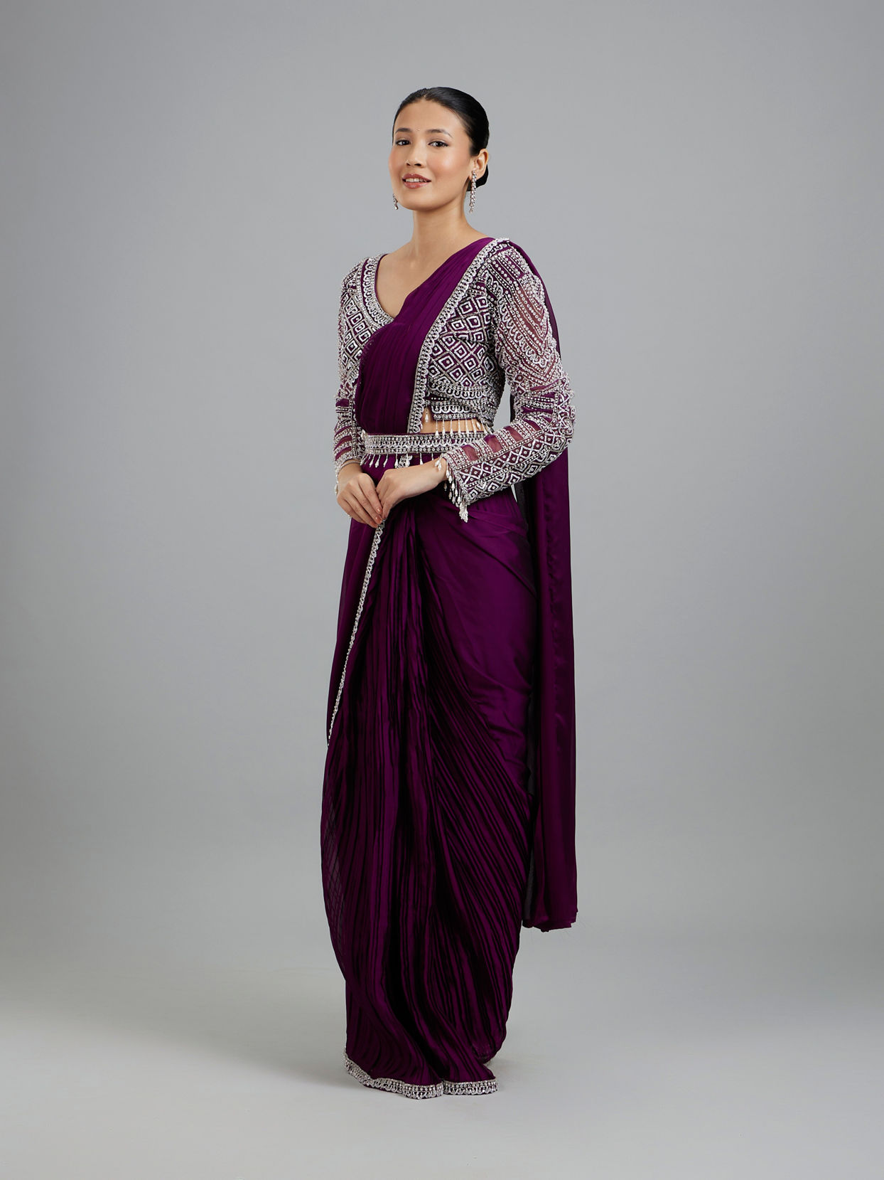 Mohey Women Enchanting Wine Delight Pre Draped Saree