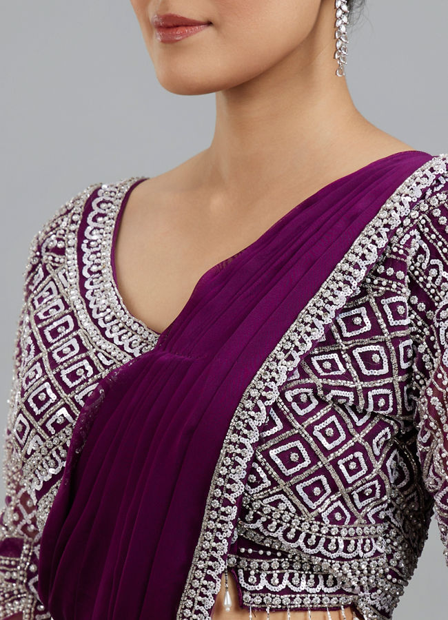 Mohey Women Enchanting Wine Delight Pre Draped Saree