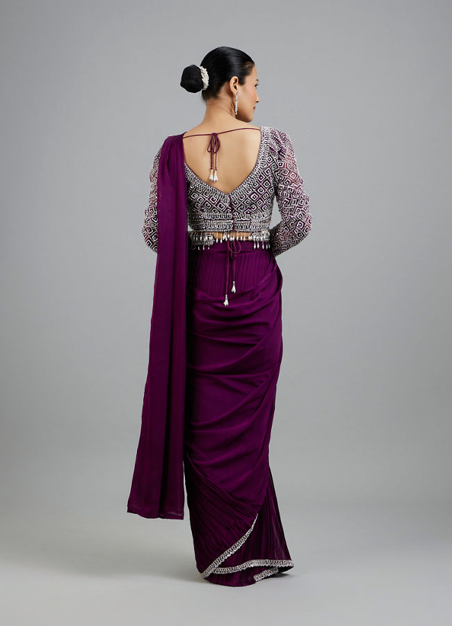 Mohey Women Enchanting Wine Delight Pre Draped Saree