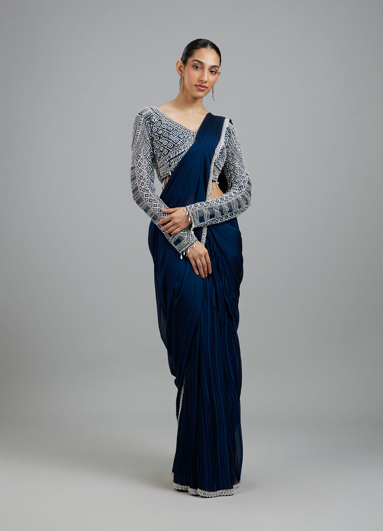 Mohey Women Indigo Blue Radiance Pre Draped Saree