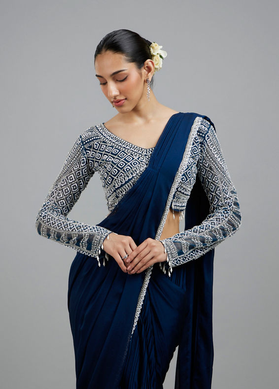Mohey Women Indigo Blue Radiance Pre Draped Saree