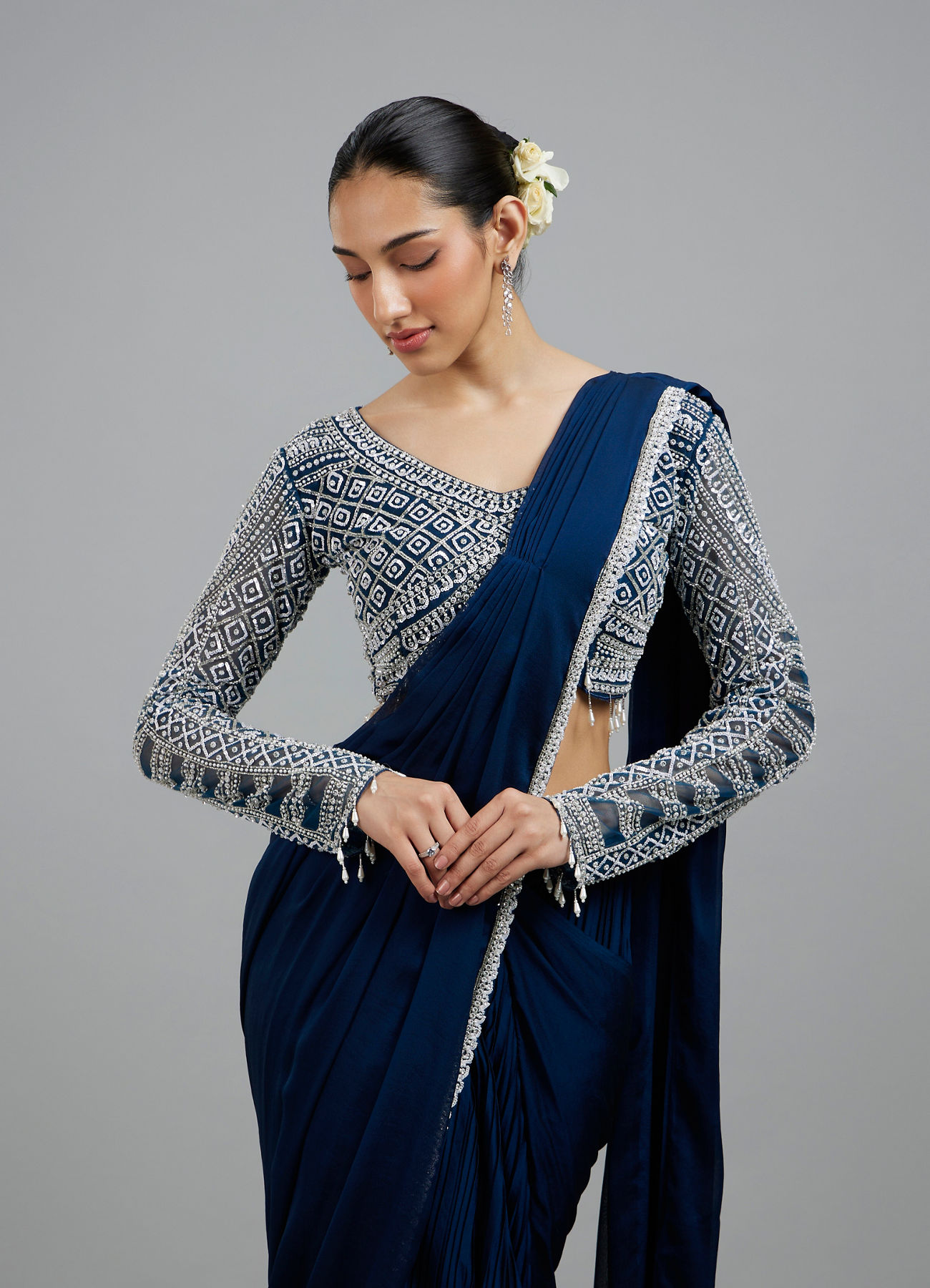 Mohey Women Indigo Blue Radiance Pre Draped Saree