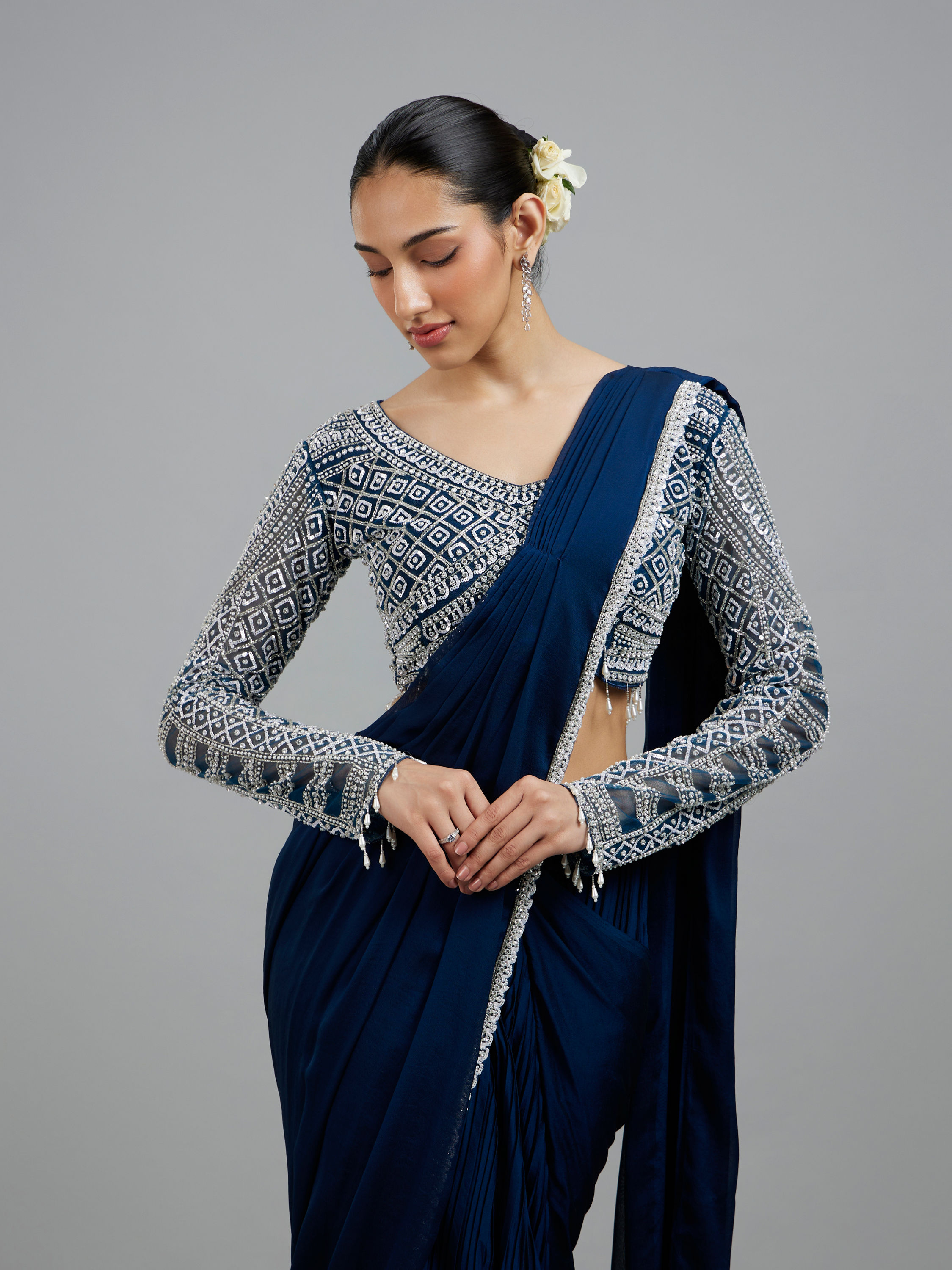 Mohey Women Indigo Blue Radiance Pre Draped Saree