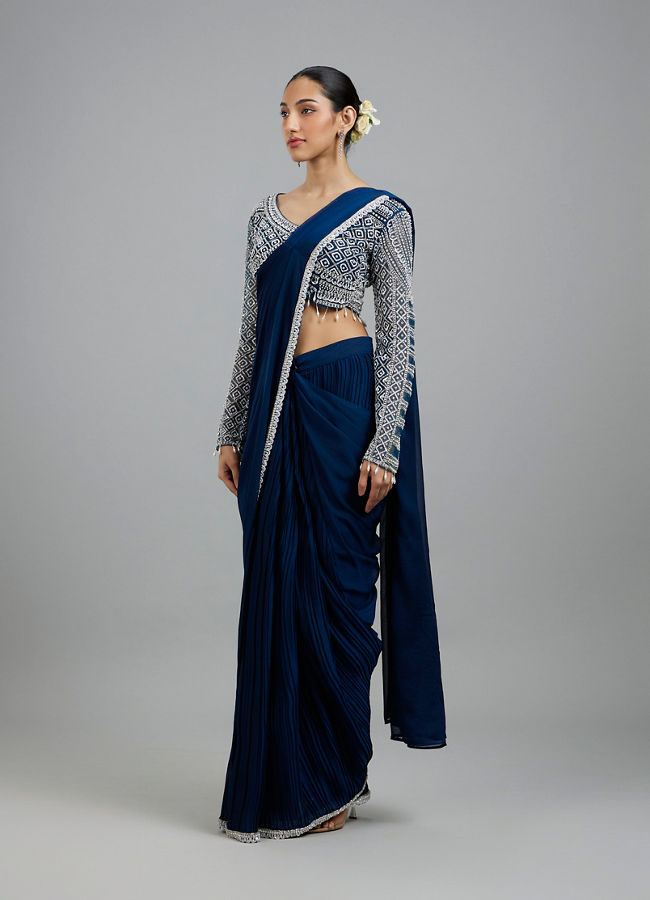 Mohey Women Indigo Blue Radiance Pre Draped Saree