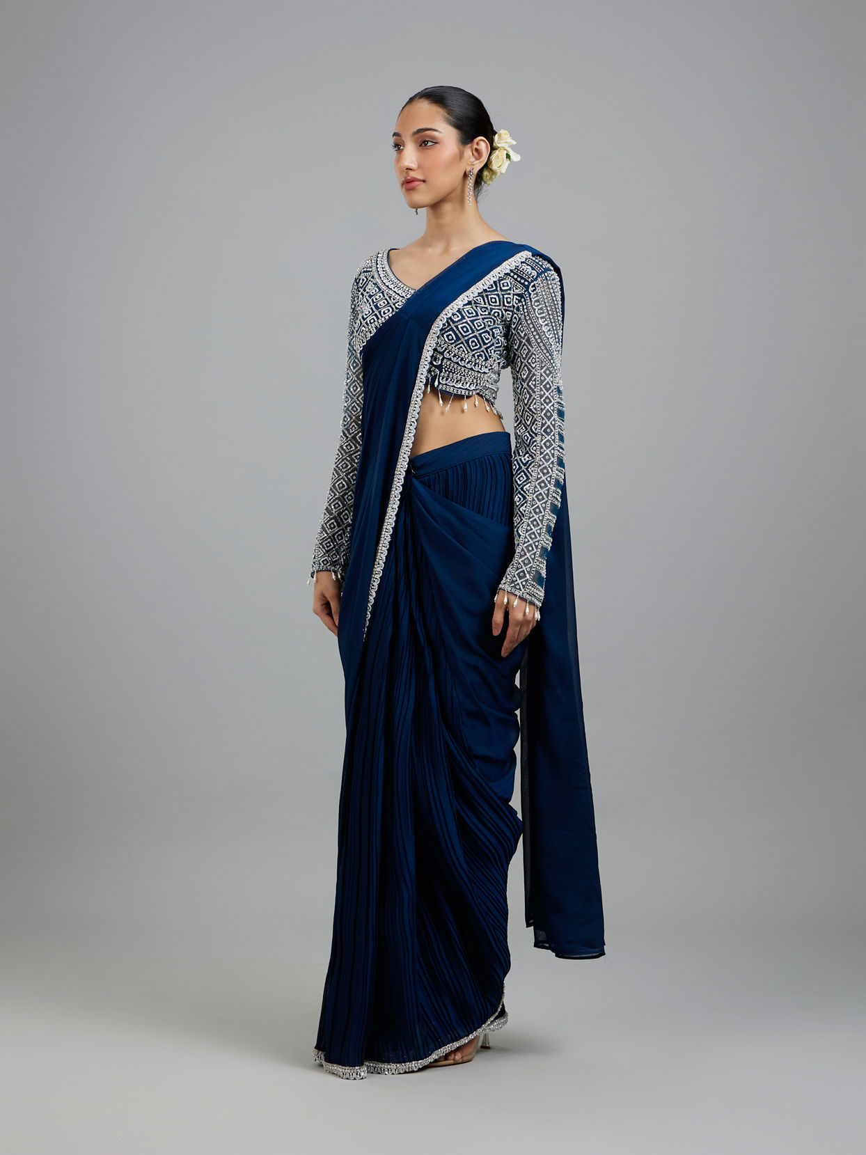 Mohey Women Indigo Blue Radiance Pre Draped Saree