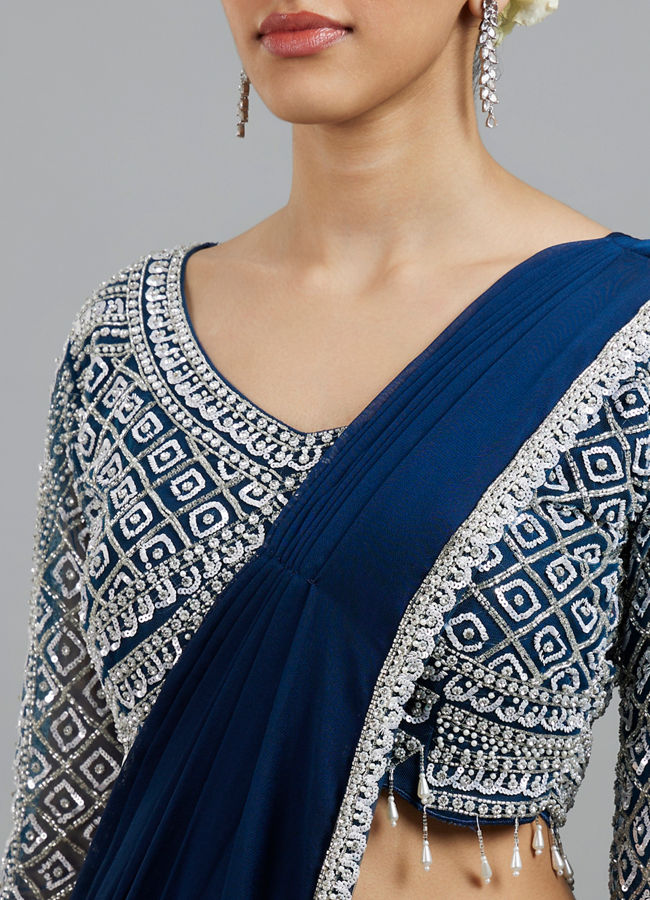 Mohey Women Indigo Blue Radiance Pre Draped Saree