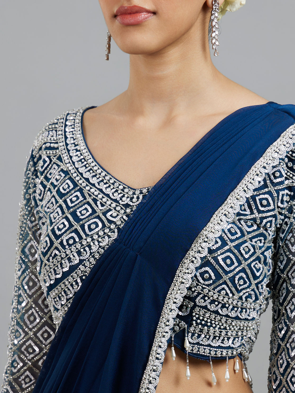 Mohey Women Indigo Blue Radiance Pre Draped Saree