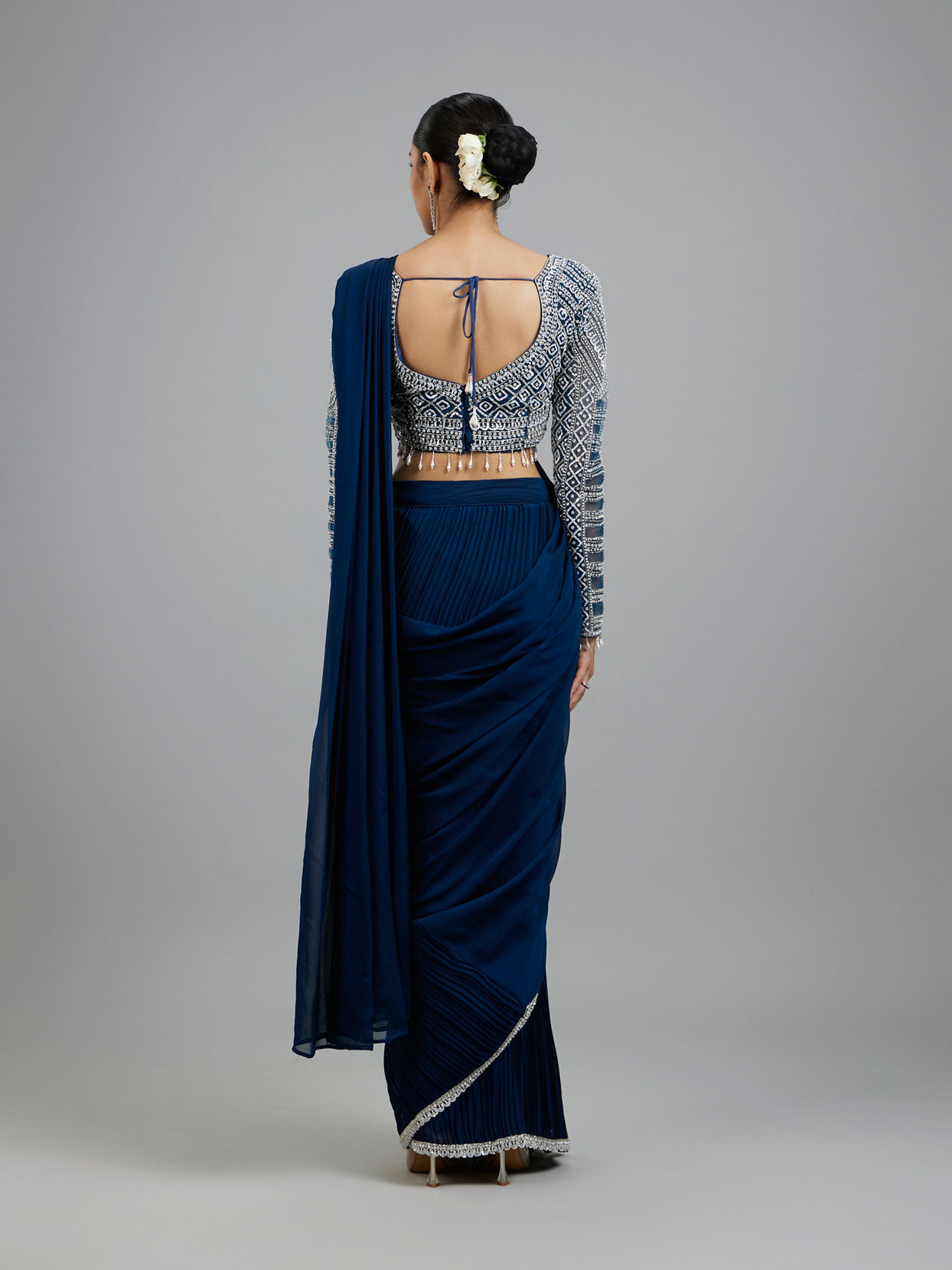Mohey Women Indigo Blue Radiance Pre Draped Saree