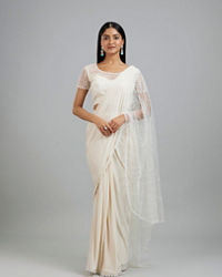 Mohey Women Elegant Cream Pre Draped Saree