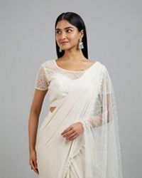 Mohey Women Elegant Cream Pre Draped Saree