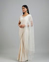 Mohey Women Elegant Cream Pre Draped Saree