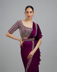 Mohey Women Wine Elegance Pre Draped Saree