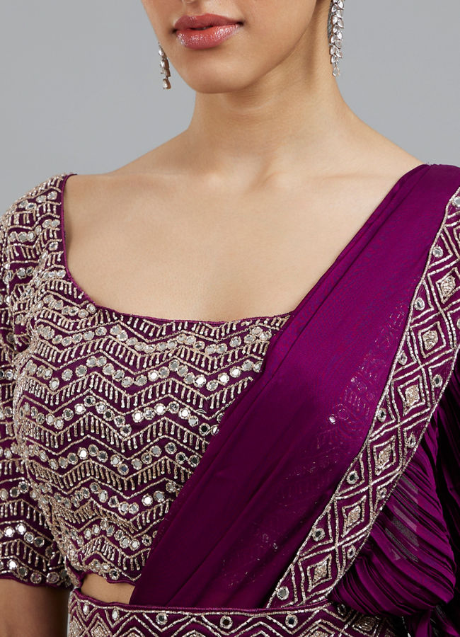 Mohey Women Wine Elegance Pre Draped Saree