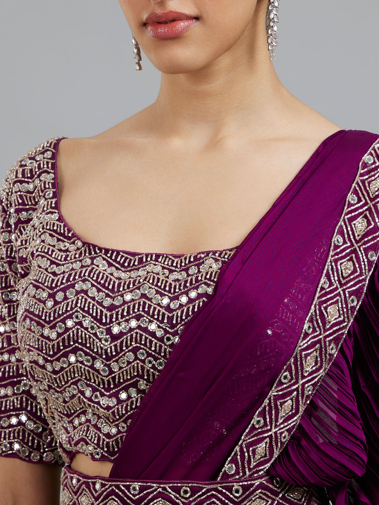 Mohey Women Wine Elegance Pre Draped Saree