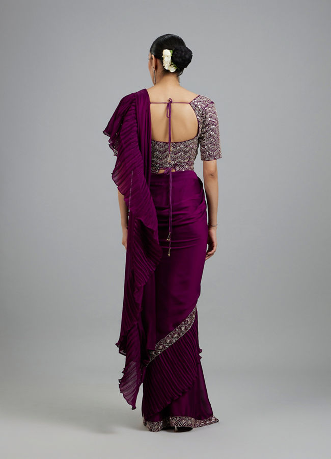 Mohey Women Wine Elegance Pre Draped Saree