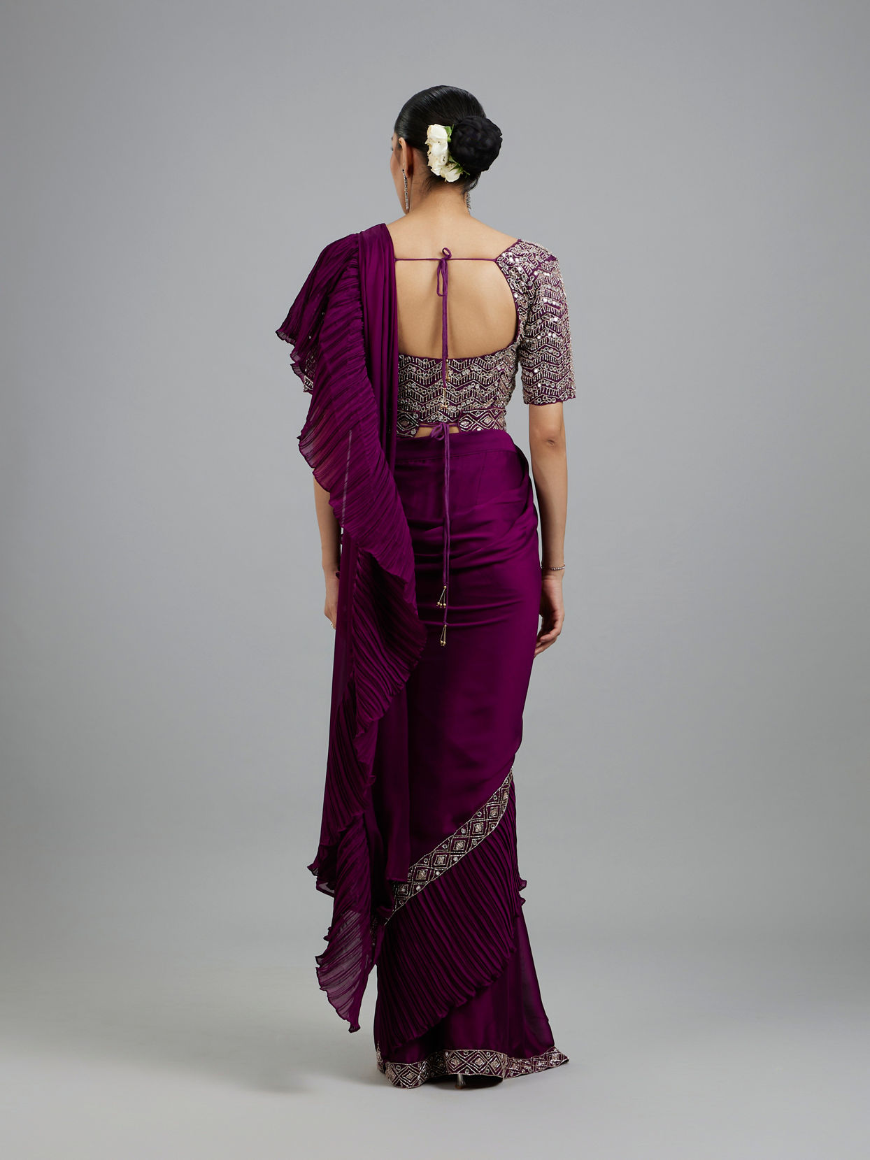 Mohey Women Wine Elegance Pre Draped Saree