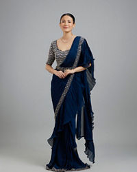 Mohey Women Indigo Blue Radiance Pre Draped Saree