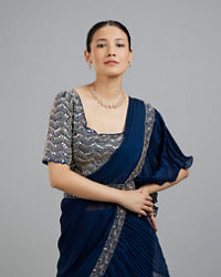 Mohey Women Indigo Blue Radiance Pre Draped Saree