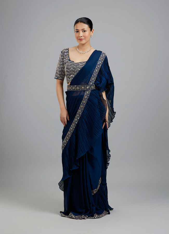 Mohey Women Indigo Blue Radiance Pre Draped Saree