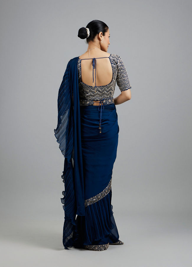Mohey Women Indigo Blue Radiance Pre Draped Saree