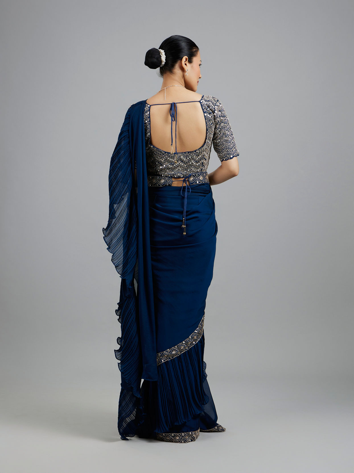 Mohey Women Indigo Blue Radiance Pre Draped Saree