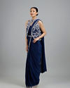 Mohey Women Ethereal Indigo Blue Pre Draped Saree