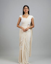Mohey Women Exquisite Cream Pre Draped Saree