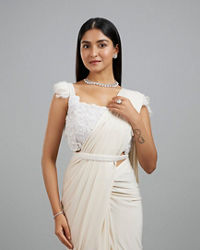 Mohey Women Exquisite Cream Pre Draped Saree