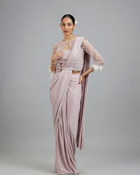 Mohey Women Purple Elegance Pre Draped Saree