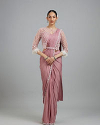 Mohey Women Enchanting Dusty Pink Elegance Pre Draped Saree